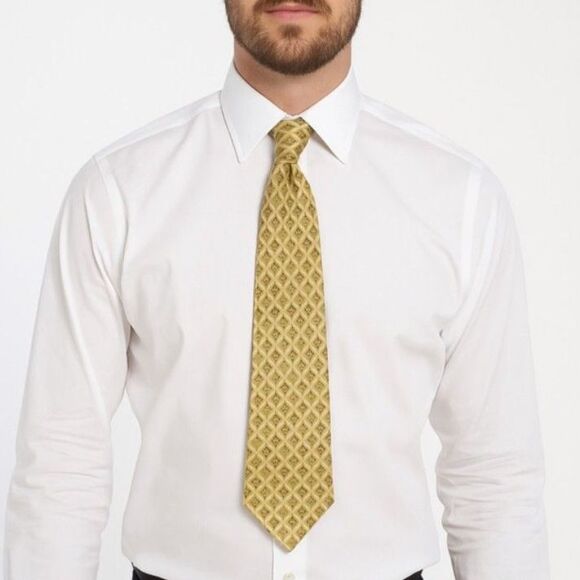 Ermenegildo Zegna Gold Diamond Olive Flower Pattern 100% Italian Silk Tie - Picture 2 of 11